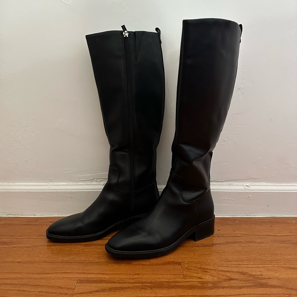 Calvin Klein Black Leather Knee High Riding Boots